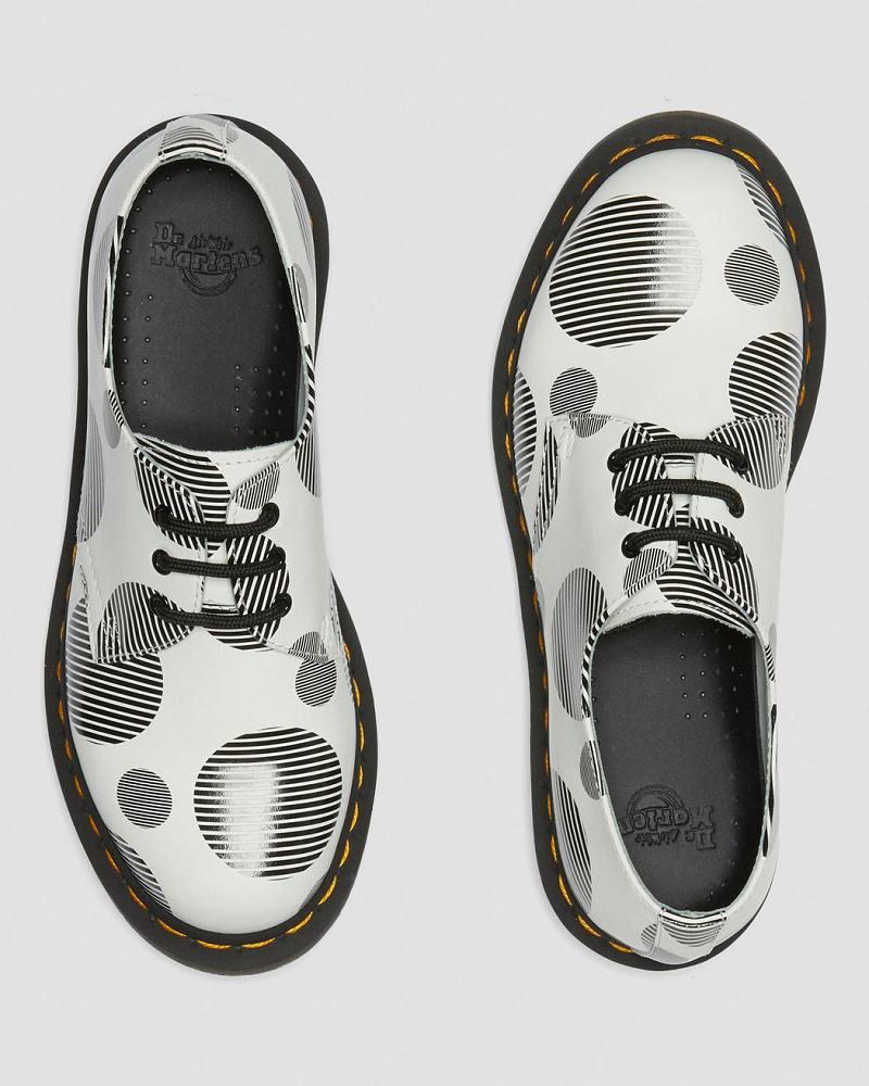 White Women's Dr Martens 1461 Polka Dot Smooth Leather Oxfords Shoes | CA 366AHK